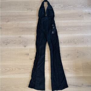 Innovare Denim Lace Jumpsuit Plunge Cutout Bethan Size L Black